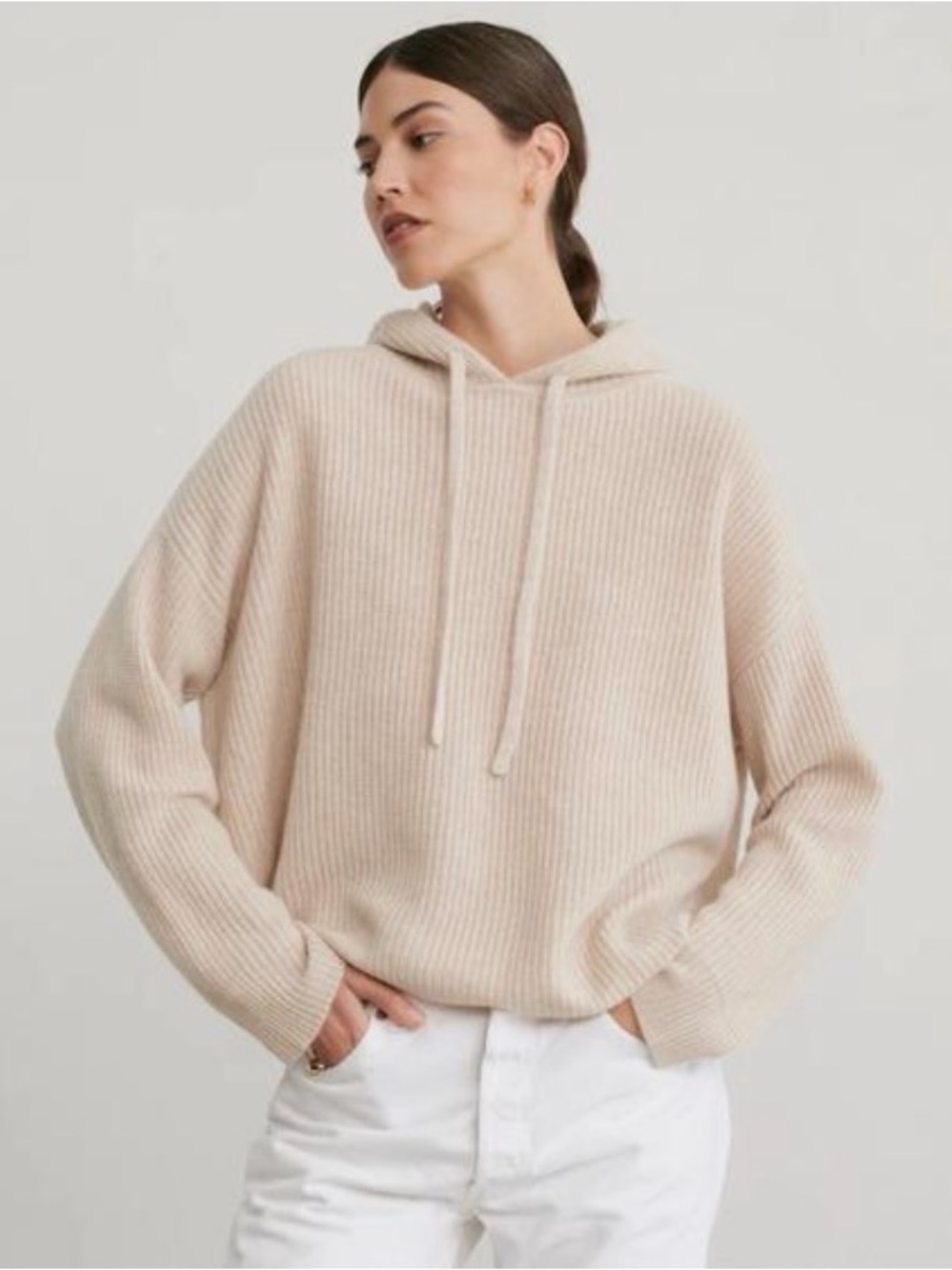 Jenni Kayne Cashmere Fisherman Hoodie Oatmeal XS